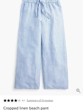 J. Crew Blue and White Striped Cropped Linen Beach Pant